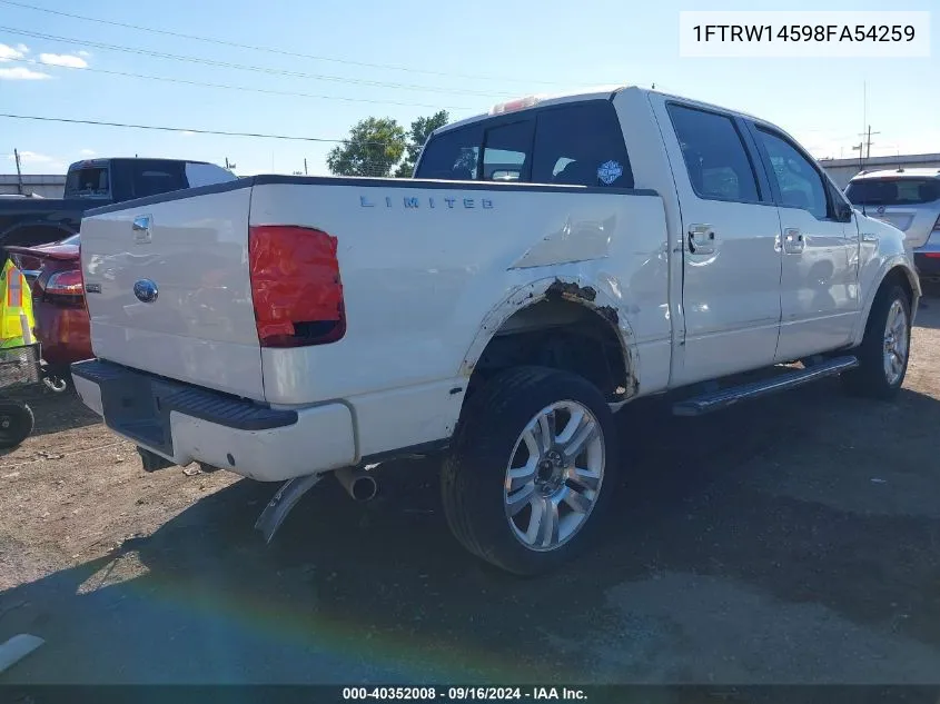 2008 Ford F-150 Limited VIN: 1FTRW14598FA54259 Lot: 40352008