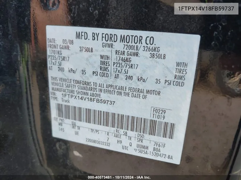 1FTPX14V18FB59737 2008 Ford F150