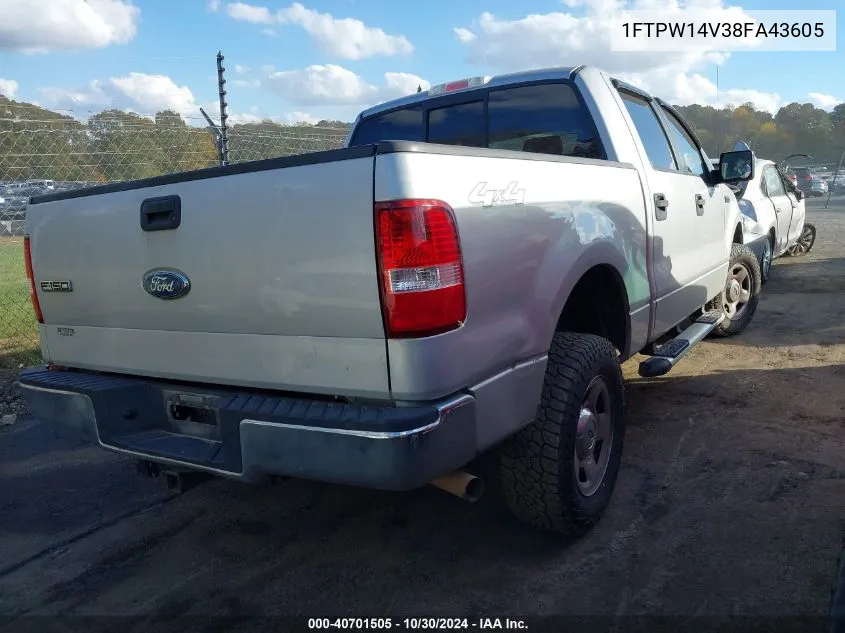 2008 Ford F-150 60Th Anniversary/Fx4/King Ranch/Lariat/Xlt VIN: 1FTPW14V38FA43605 Lot: 40701505