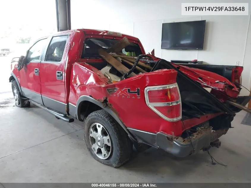 2009 Ford F-150 Fx4/King Ranch/Lariat/Platinum/Xl/Xlt VIN: 1FTPW14V29FA33648 Lot: 40046155