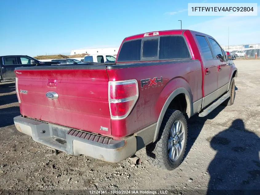 2010 Ford F150 Supercrew VIN: 1FTFW1EV4AFC92804 Lot: 12124341