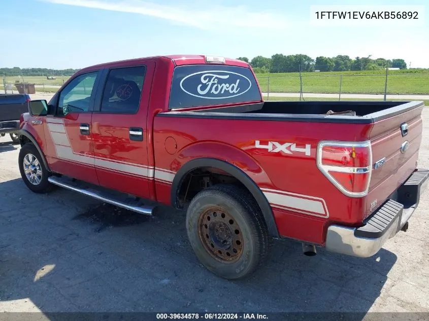 2010 Ford F-150 Xlt VIN: 1FTFW1EV6AKB56892 Lot: 39634578