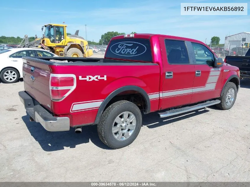 2010 Ford F-150 Xlt VIN: 1FTFW1EV6AKB56892 Lot: 39634578