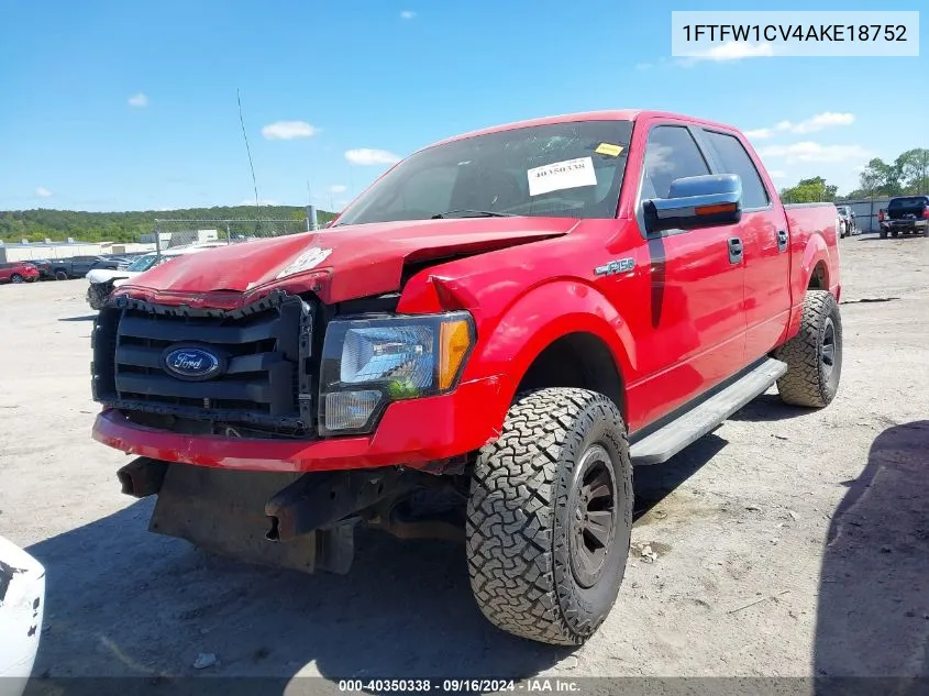 2010 Ford F-150 Supercrew VIN: 1FTFW1CV4AKE18752 Lot: 40350338