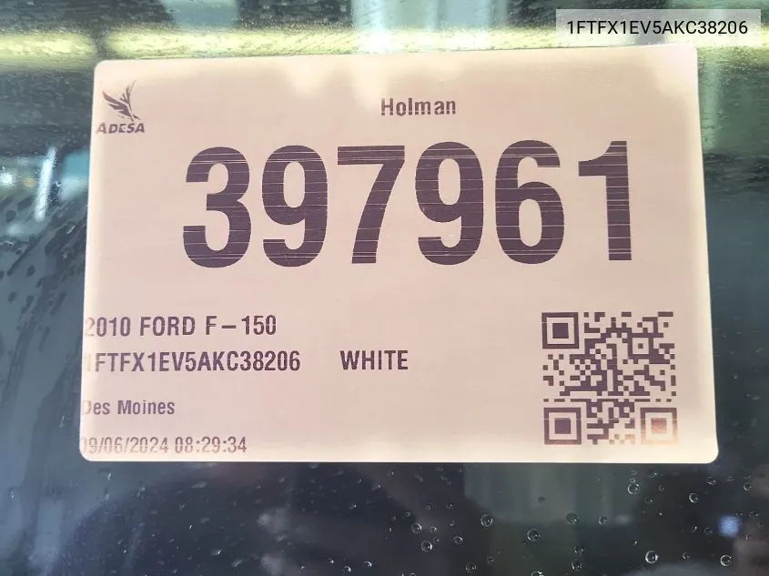2010 Ford F-150 Fx4/Lariat/Xl/Xlt VIN: 1FTFX1EV5AKC38206 Lot: 40386336