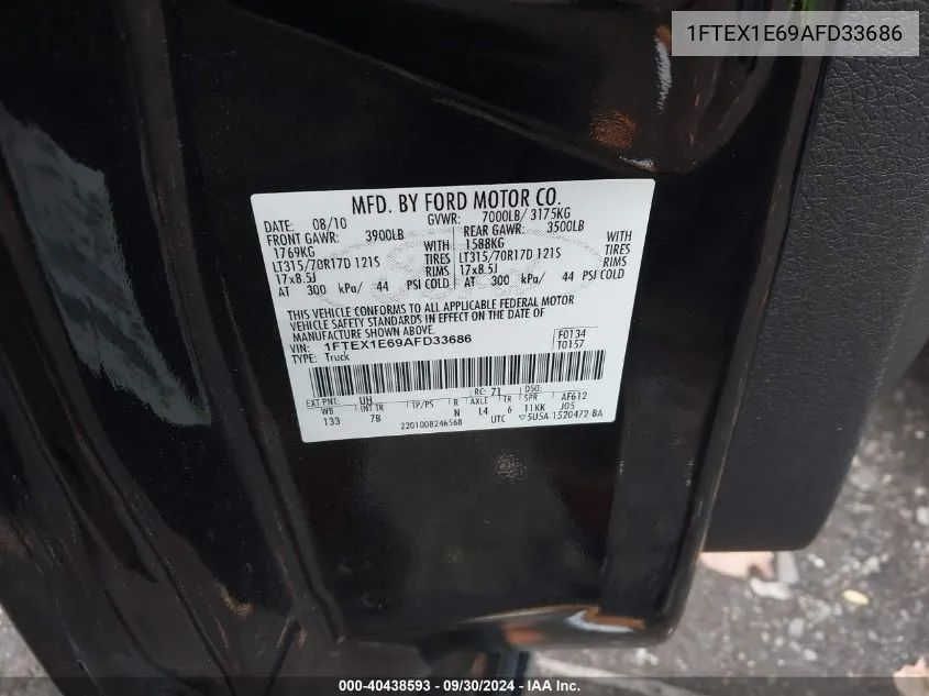 1FTEX1E69AFD33686 2010 Ford F-150 Svt Raptor