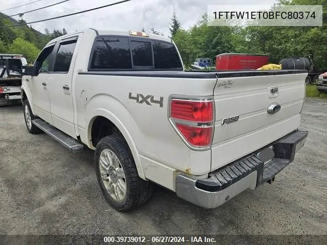 2011 Ford F-150 Lariat VIN: 1FTFW1ET0BFC80374 Lot: 39739012