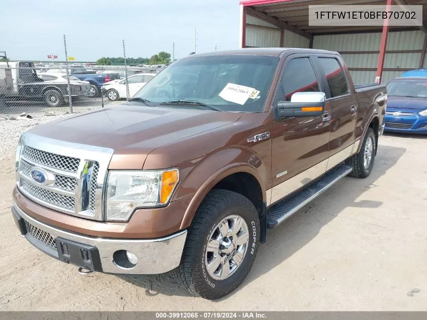 2011 Ford F-150 Lariat VIN: 1FTFW1ET0BFB70702 Lot: 39912065