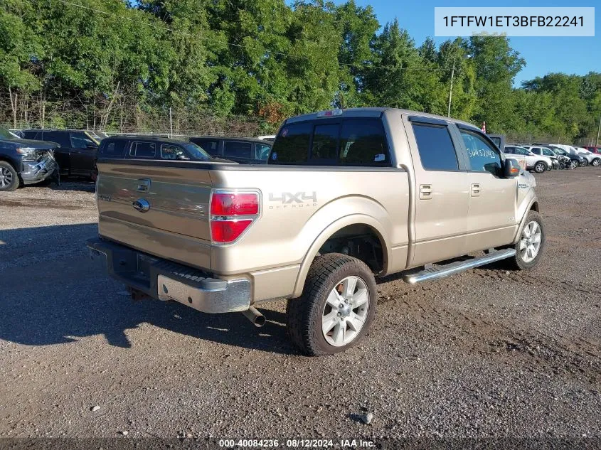 2011 Ford F-150 Lariat VIN: 1FTFW1ET3BFB22241 Lot: 40084236