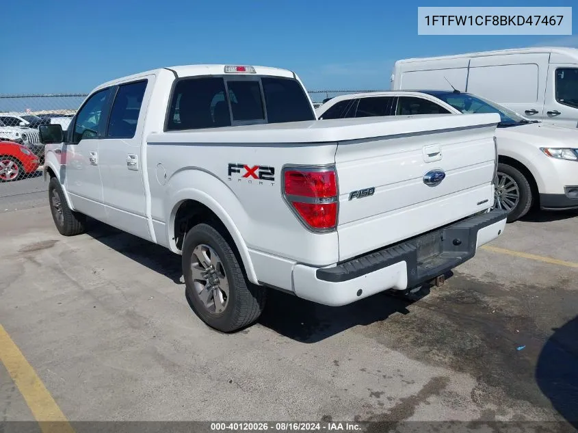 2011 Ford F-150 Supercrew VIN: 1FTFW1CF8BKD47467 Lot: 40120026