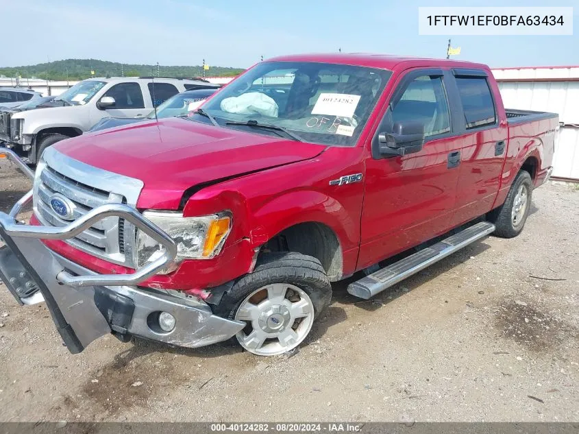 2011 Ford F150 Supercrew VIN: 1FTFW1EF0BFA63434 Lot: 40124282