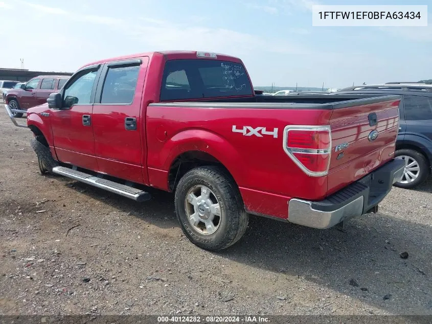 2011 Ford F150 Supercrew VIN: 1FTFW1EF0BFA63434 Lot: 40124282