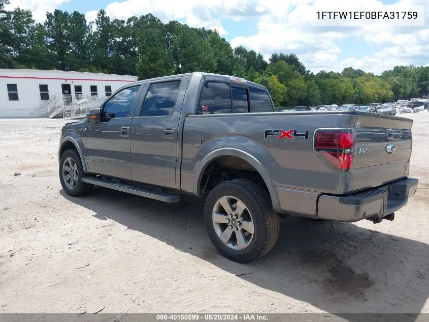 2011 Ford F-150 Fx4 VIN: 1FTFW1EF0BFA31759 Lot: 40150599