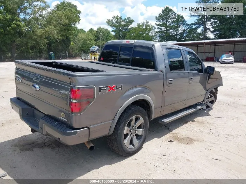 2011 Ford F-150 Fx4 VIN: 1FTFW1EF0BFA31759 Lot: 40150599