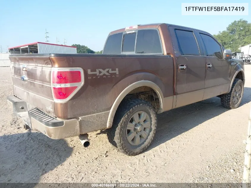 2011 Ford F-150 Lariat VIN: 1FTFW1EF5BFA17419 Lot: 40166861