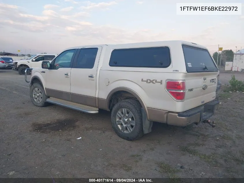 2011 Ford F150 Supercrew VIN: 1FTFW1EF6BKE22972 Lot: 40171614