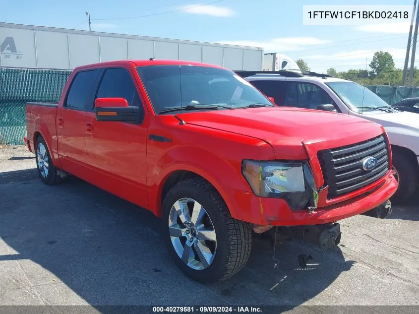 2011 Ford F-150 Fx2 VIN: 1FTFW1CF1BKD02418 Lot: 40279581