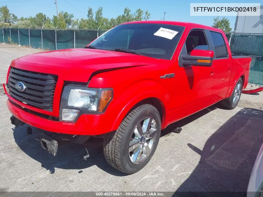 2011 Ford F-150 Fx2 VIN: 1FTFW1CF1BKD02418 Lot: 40279581