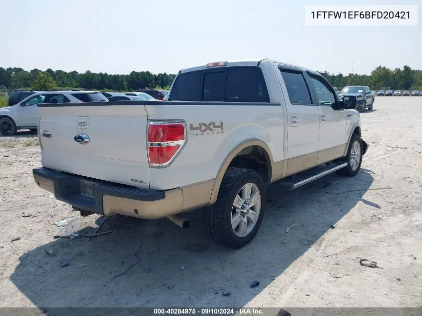 2011 Ford F150 Supercrew VIN: 1FTFW1EF6BFD20421 Lot: 40284975