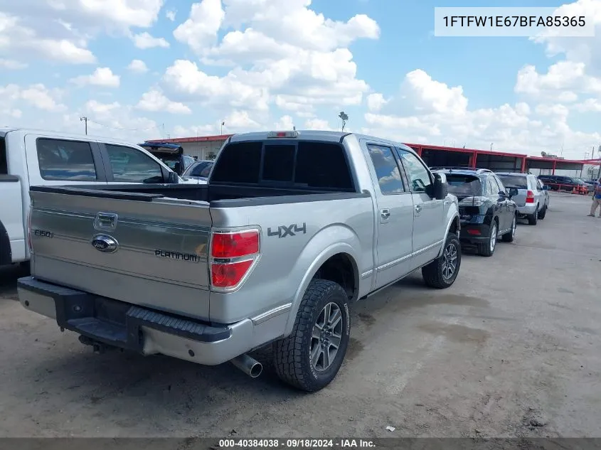 2011 Ford F-150 Platinum VIN: 1FTFW1E67BFA85365 Lot: 40384038