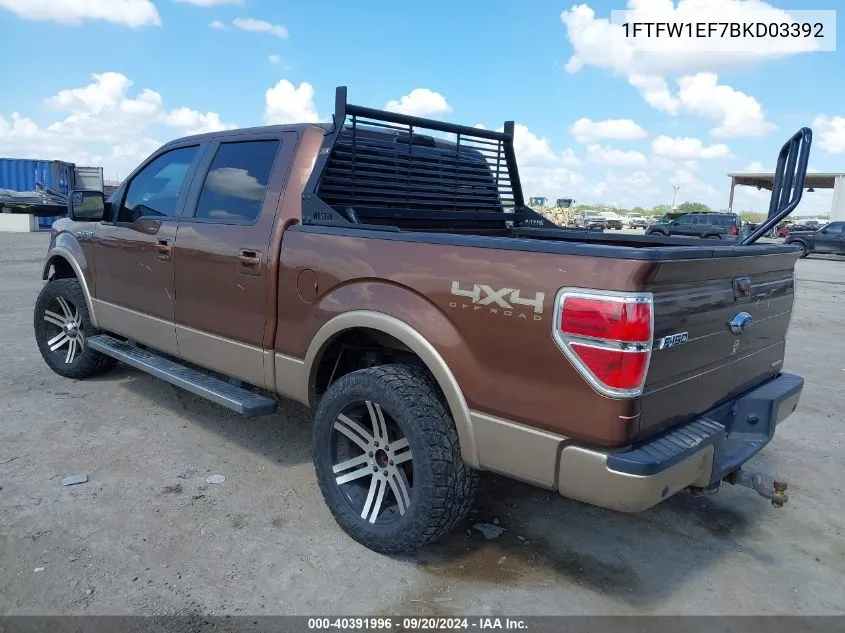 1FTFW1EF7BKD03392 2011 Ford F-150 Lariat