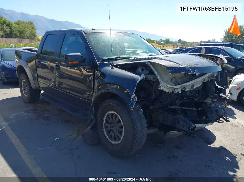 2011 Ford F-150 Svt Raptor VIN: 1FTFW1R63BFB15195 Lot: 40401809