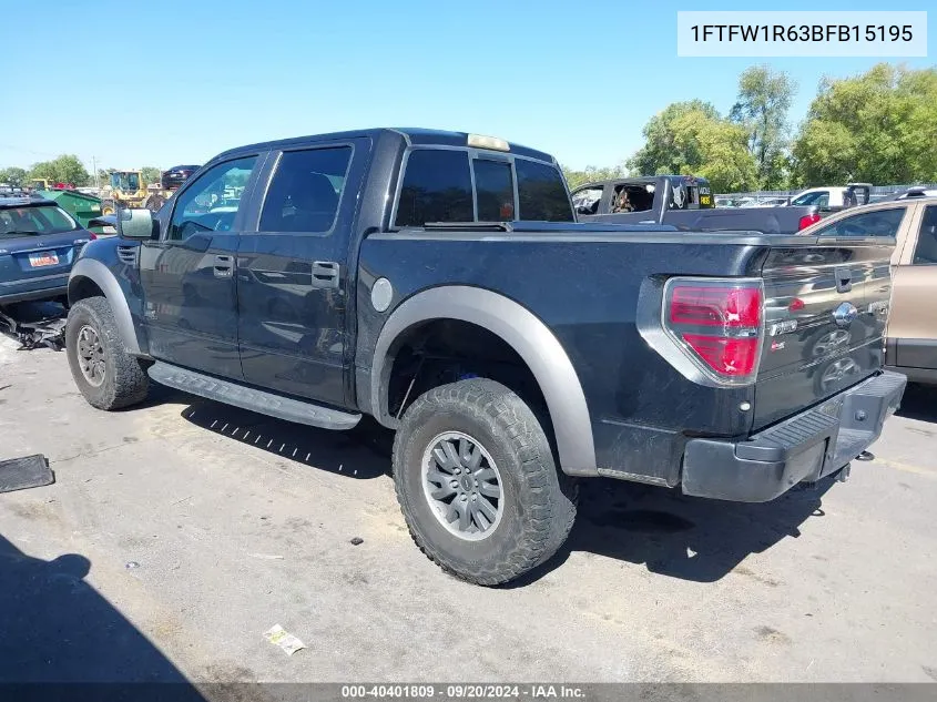 2011 Ford F-150 Svt Raptor VIN: 1FTFW1R63BFB15195 Lot: 40401809