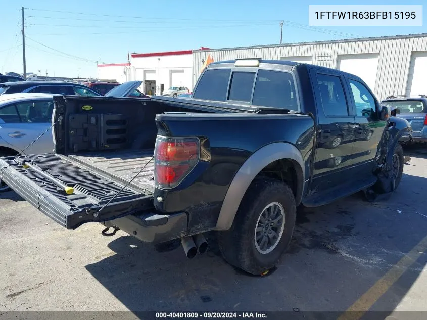 2011 Ford F-150 Svt Raptor VIN: 1FTFW1R63BFB15195 Lot: 40401809