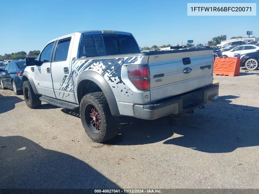 2011 Ford F-150 Svt Raptor VIN: 1FTFW1R66BFC20071 Lot: 40827041