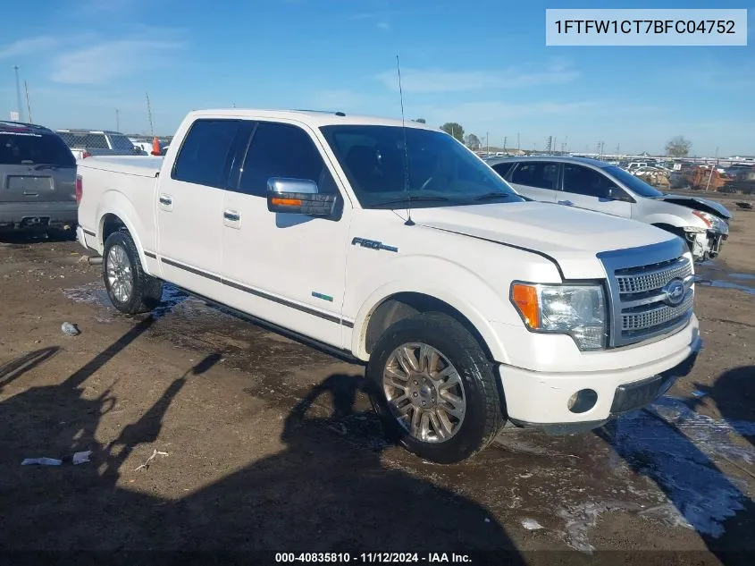 2011 Ford F-150 Platinum VIN: 1FTFW1CT7BFC04752 Lot: 40835810