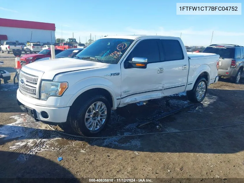 2011 Ford F-150 Platinum VIN: 1FTFW1CT7BFC04752 Lot: 40835810