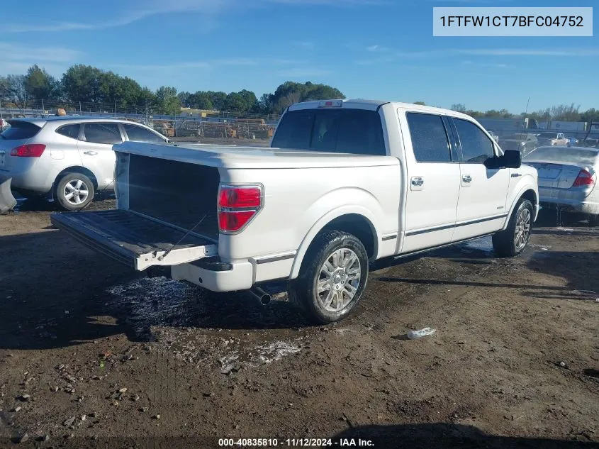 2011 Ford F-150 Platinum VIN: 1FTFW1CT7BFC04752 Lot: 40835810