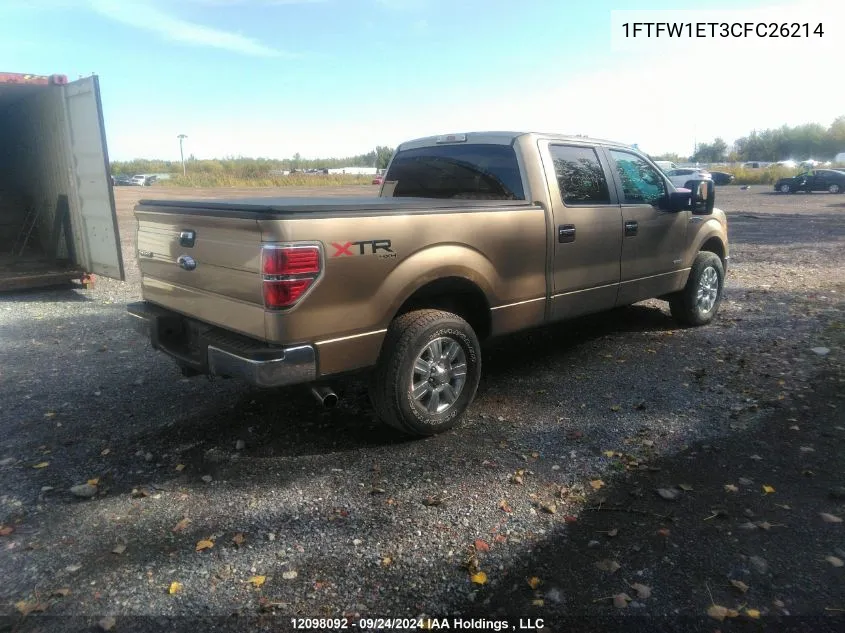 2012 Ford F150 Supercrew VIN: 1FTFW1ET3CFC26214 Lot: 12098092