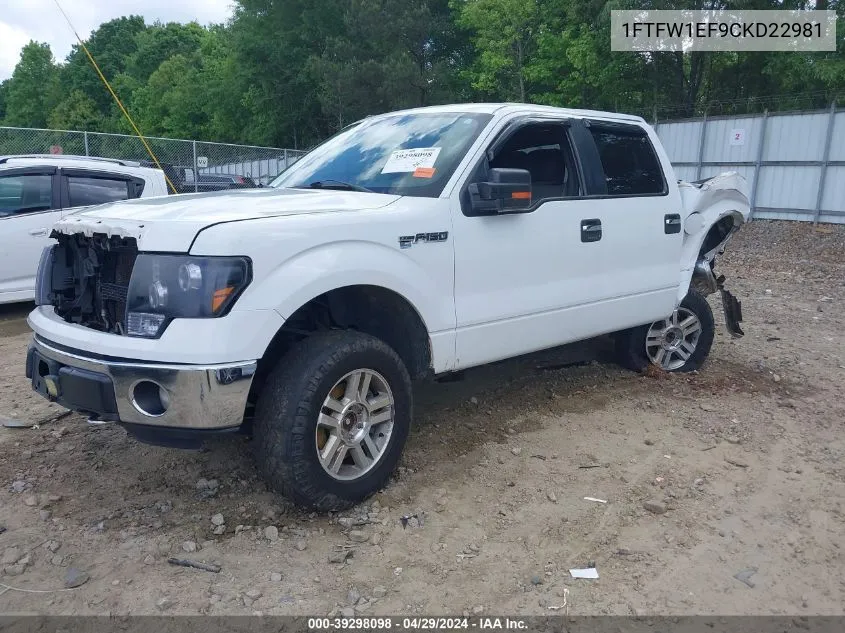 2012 Ford F-150 Xlt VIN: 1FTFW1EF9CKD22981 Lot: 39298098