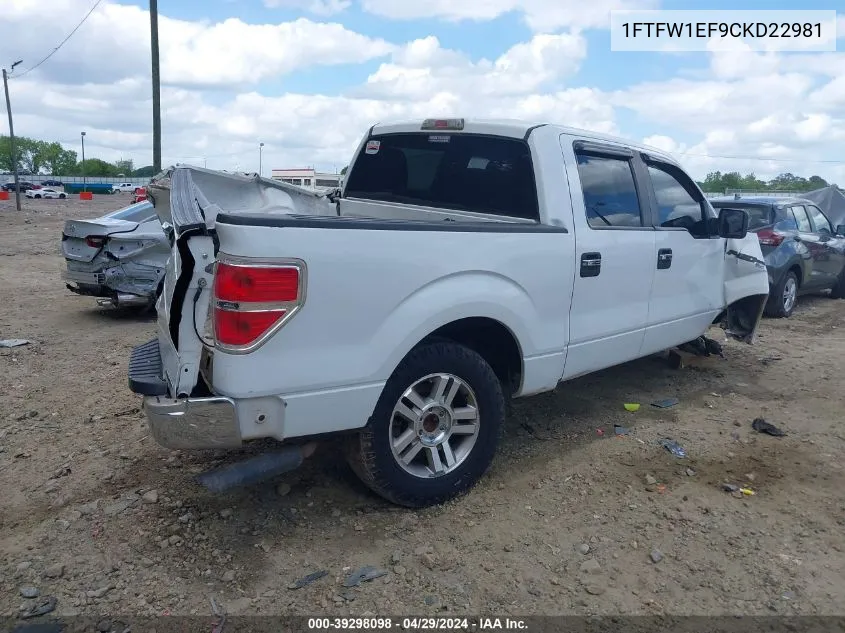 2012 Ford F-150 Xlt VIN: 1FTFW1EF9CKD22981 Lot: 39298098