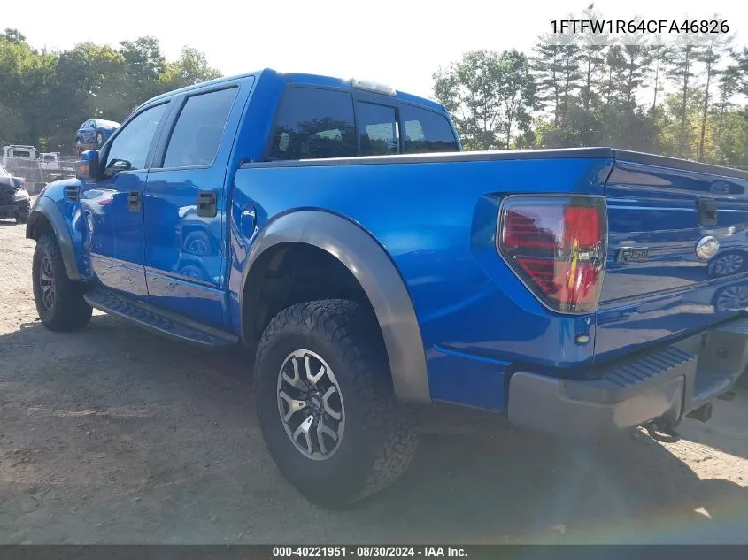 2012 Ford F-150 Svt Raptor VIN: 1FTFW1R64CFA46826 Lot: 40221951