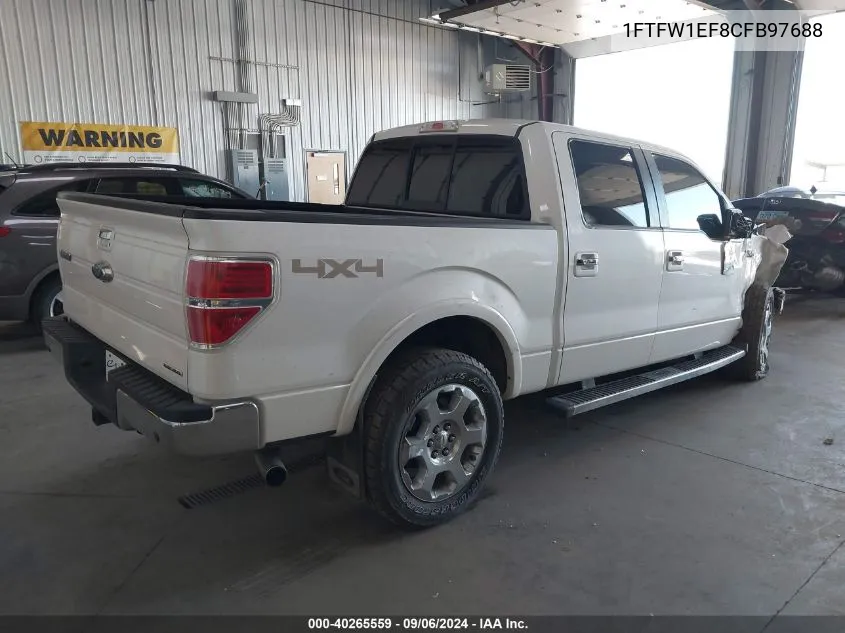 2012 Ford F-150 Lariat VIN: 1FTFW1EF8CFB97688 Lot: 40265559