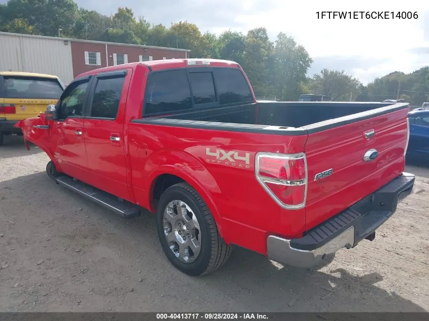 1FTFW1ET6CKE14006 2012 Ford F-150 Lariat