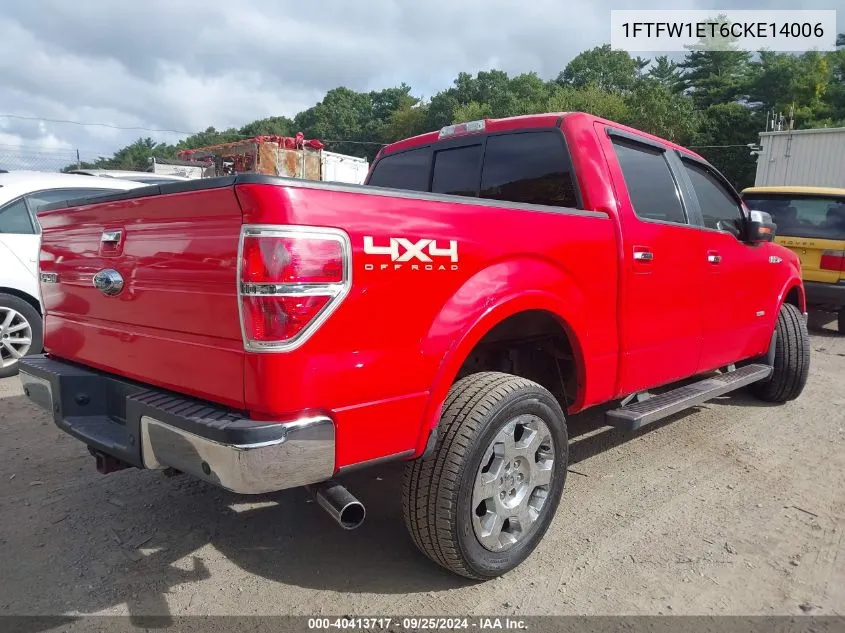 2012 Ford F-150 Lariat VIN: 1FTFW1ET6CKE14006 Lot: 40413717