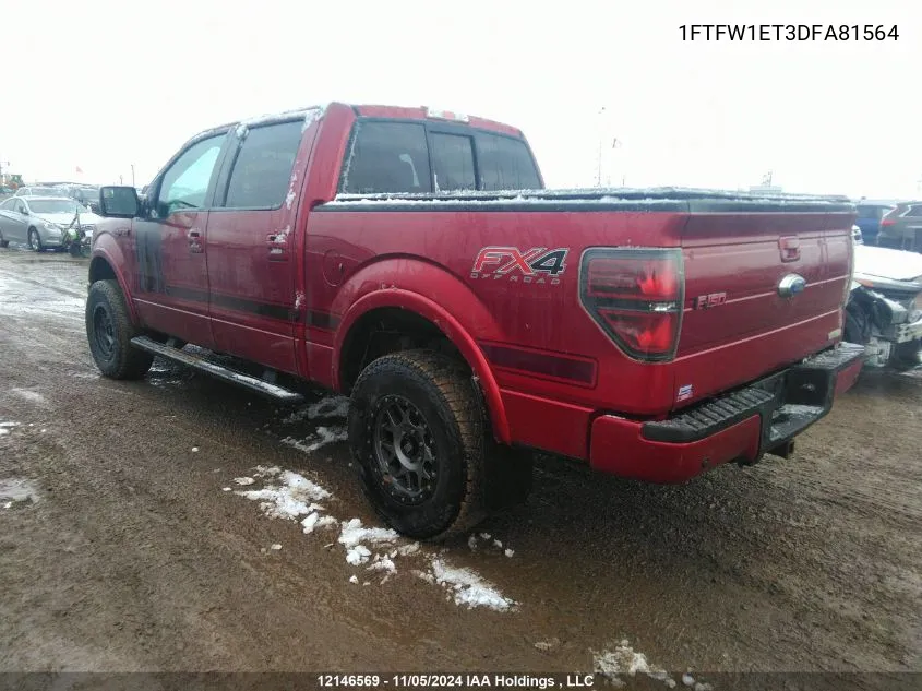 2013 Ford F150 Supercrew VIN: 1FTFW1ET3DFA81564 Lot: 12146569