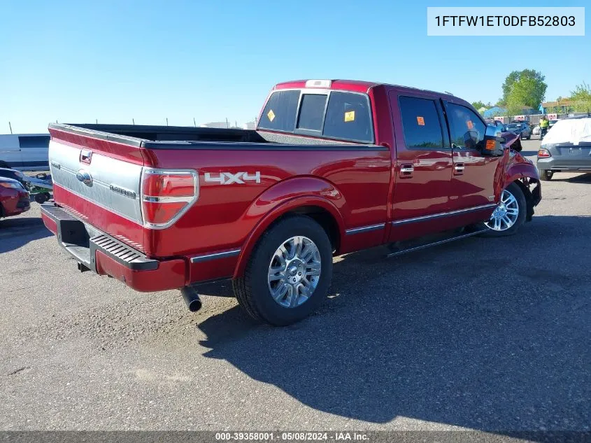 2013 Ford F-150 Platinum VIN: 1FTFW1ET0DFB52803 Lot: 39358001