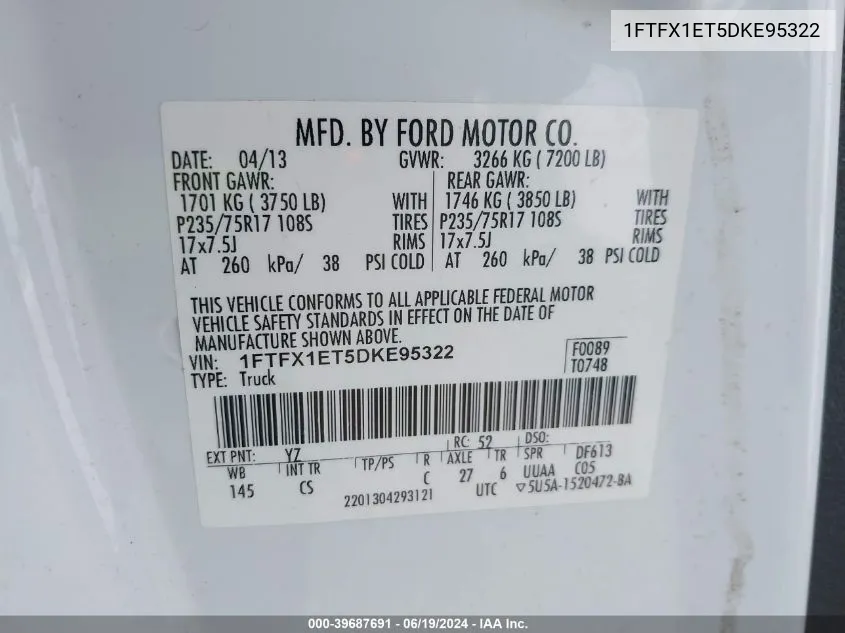 1FTFX1ET5DKE95322 2013 Ford F-150 Xl