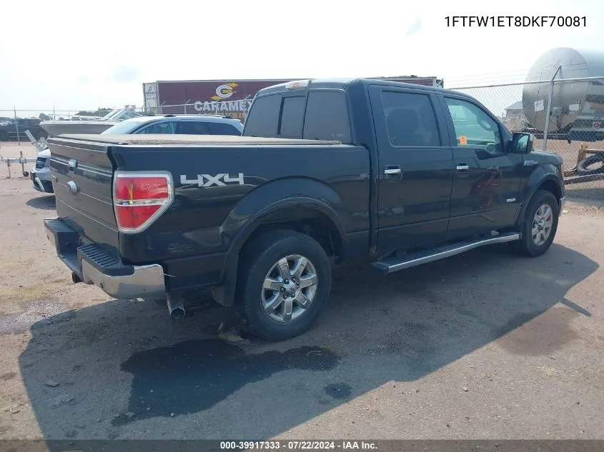 2013 Ford F-150 Lariat VIN: 1FTFW1ET8DKF70081 Lot: 39917333