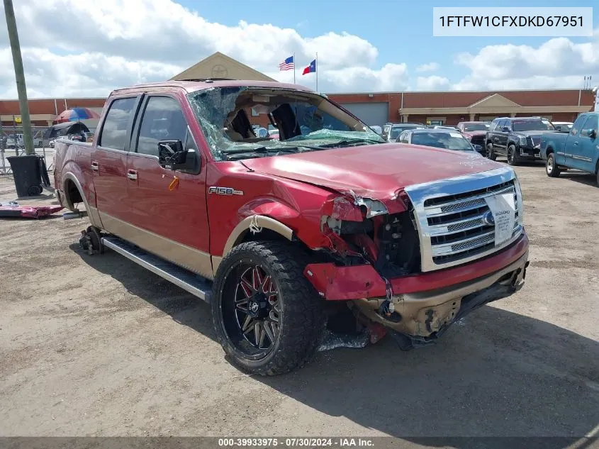 2013 Ford F-150 Lariat VIN: 1FTFW1CFXDKD67951 Lot: 39933975