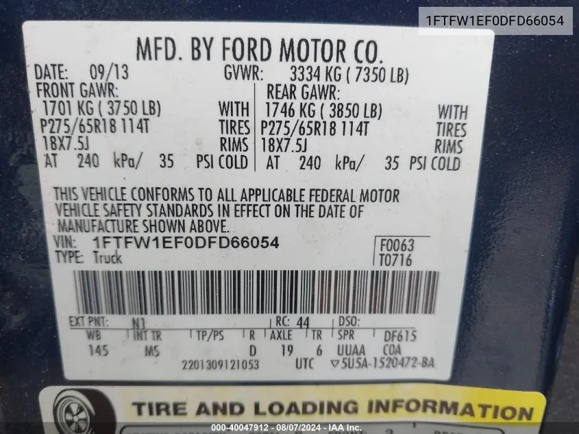 1FTFW1EF0DFD66054 2013 Ford F-150 Xlt