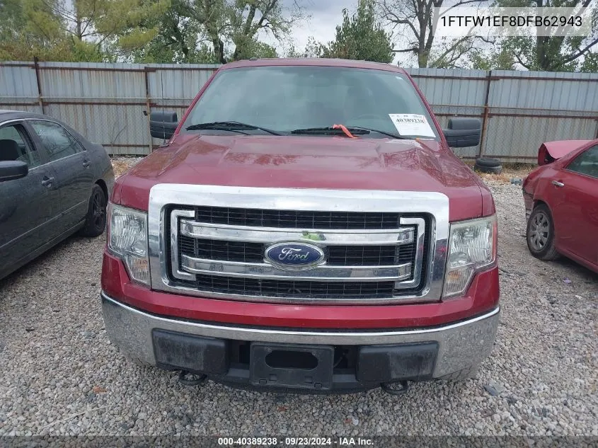 2013 Ford F150 Supercrew VIN: 1FTFW1EF8DFB62943 Lot: 40389238