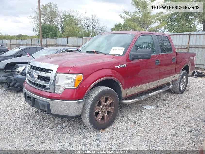 2013 Ford F150 Supercrew VIN: 1FTFW1EF8DFB62943 Lot: 40389238