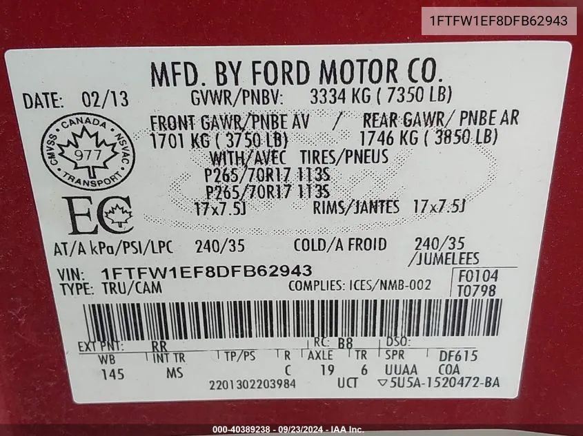 1FTFW1EF8DFB62943 2013 Ford F150 Supercrew