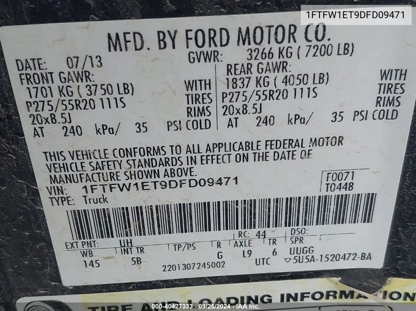 1FTFW1ET9DFD09471 2013 Ford F-150 Fx4