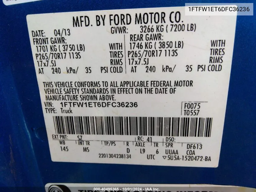 1FTFW1ET6DFC36236 2013 Ford F-150 Xlt